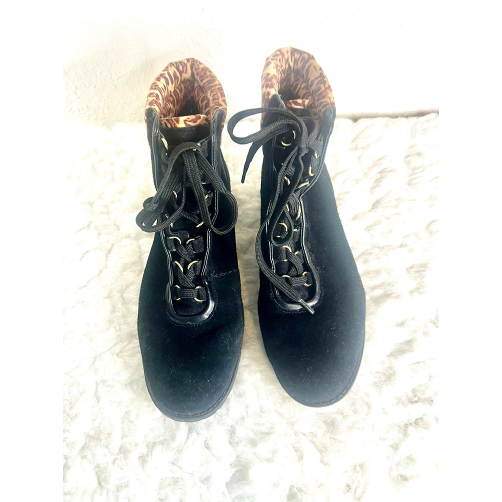 Crown & Ivy June suede leather combat ankle boots with leopard print size 7M